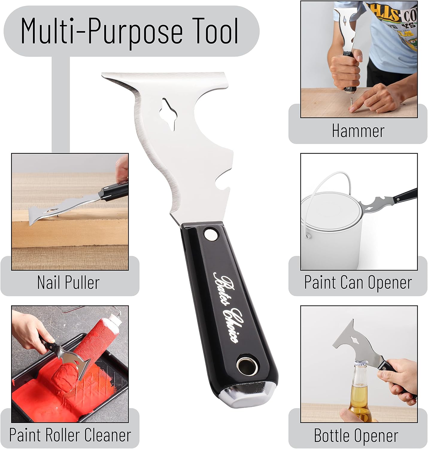 Bates- Paint Scraper, 10 in 1 Painters Tool, Scraper for Wood | for Paint Removal and Surface Cleaning