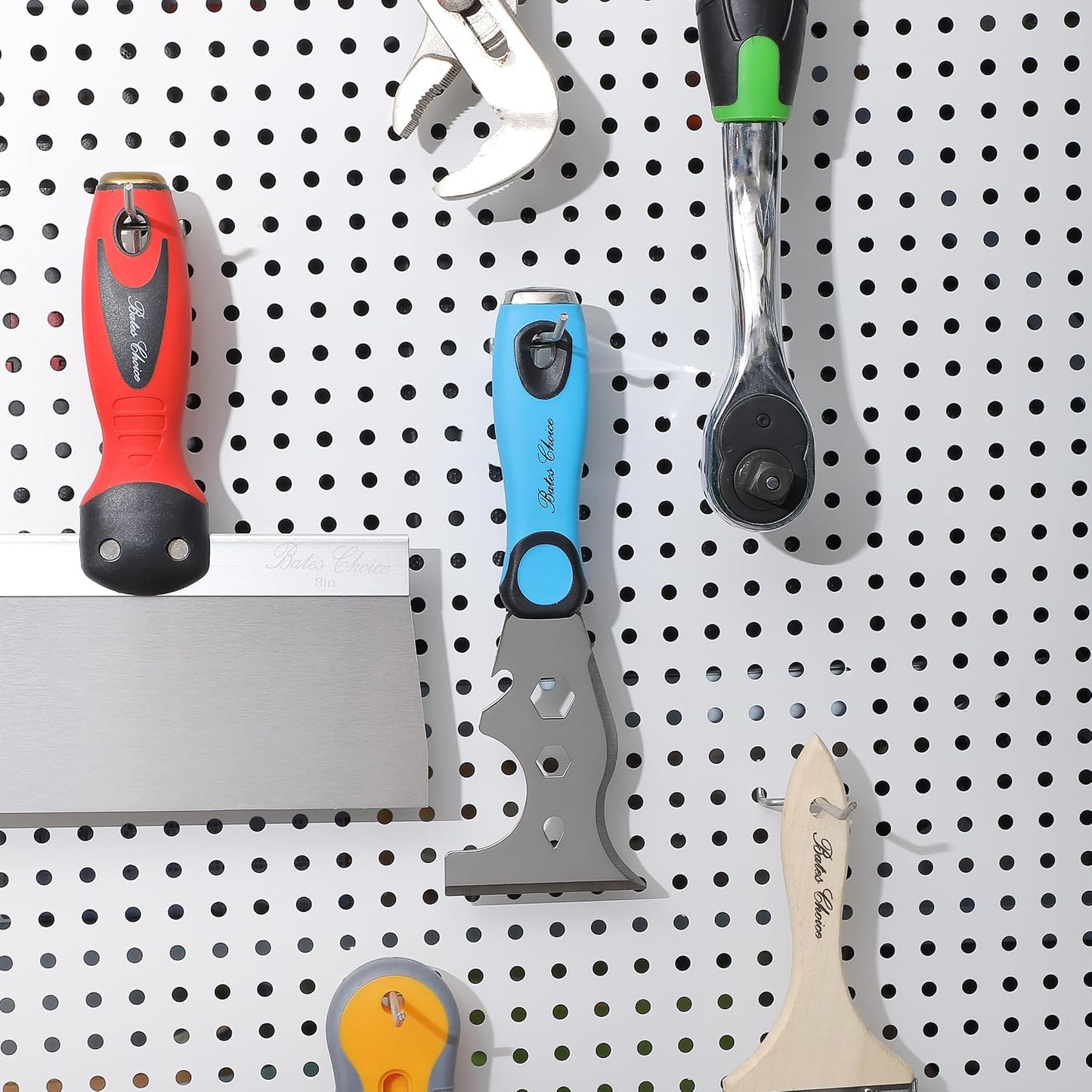 Bates- Paint Scraper, 13 in 1, Painters Tool, Rubber Handle, Paint Scrapers for Wood with Metal Hammer End, Painters Tool, Painters Knife, Paint Scraper for Painting, Putty Knife, Metal Scraper