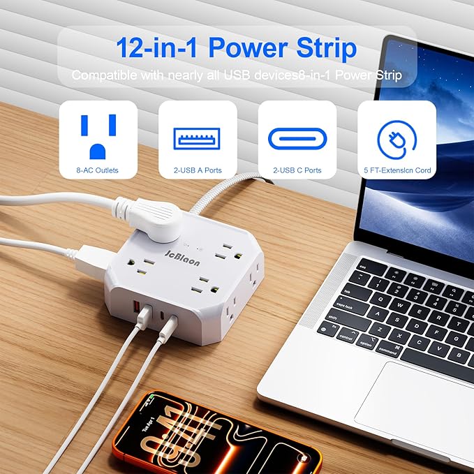 Surge Protector Power Strip, 8 Outlets - Image 2