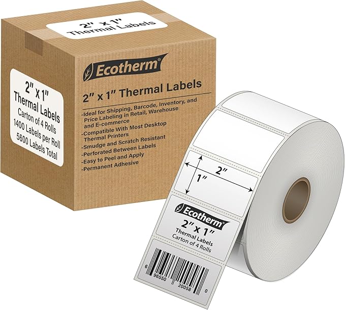2"x1" Thermal Labels for Rollo, Offnova Printers and More by EcothermProducts