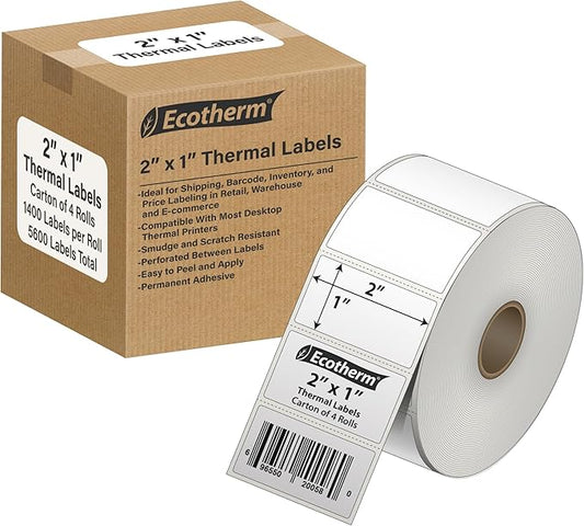 2"x1" Thermal Labels for Rollo, Offnova Printers and More by EcothermProducts