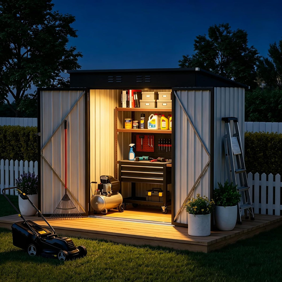 4 ft outdoor storage shed, waterproof metal garden, main product view