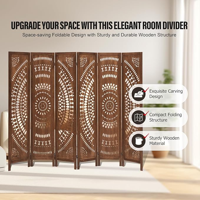 ALeesing 6 Panel Wood Room Divider Fully Assembled, Decorative Room Dividers - Image 5
