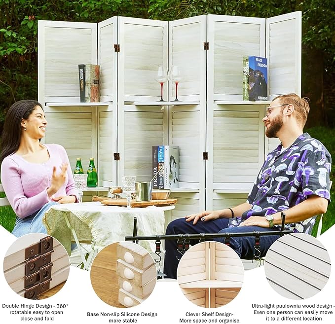 Partition Room Dividers, Folding Wood Privacy Screen - Image 4