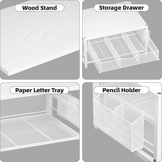 Marbrasse Wood Printer Stand for Desk, 2-Tier Desktop Printer Table for Home - Image 3