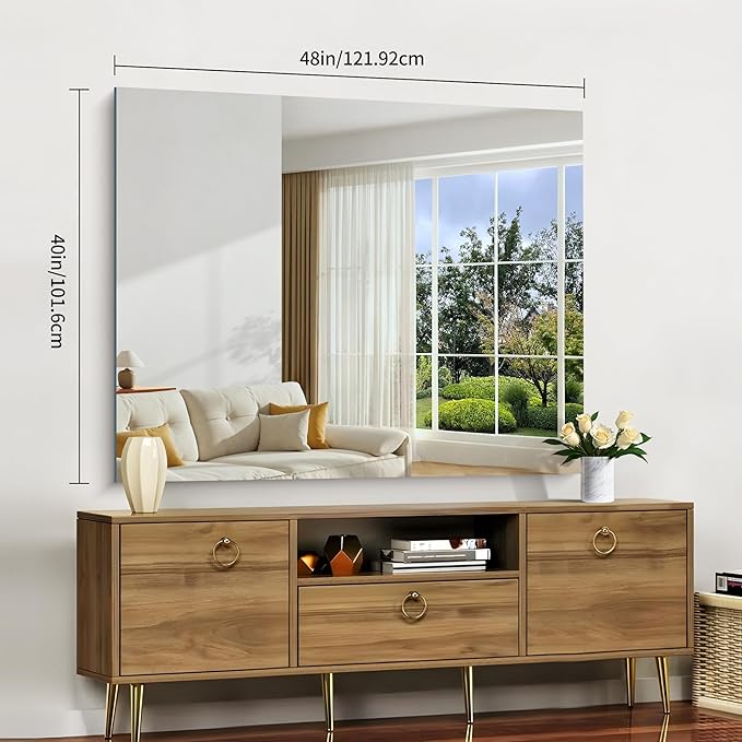 CILIBER Frameless Mirror, 40x48 Inch Large Bathroom Mirrors - Image 3