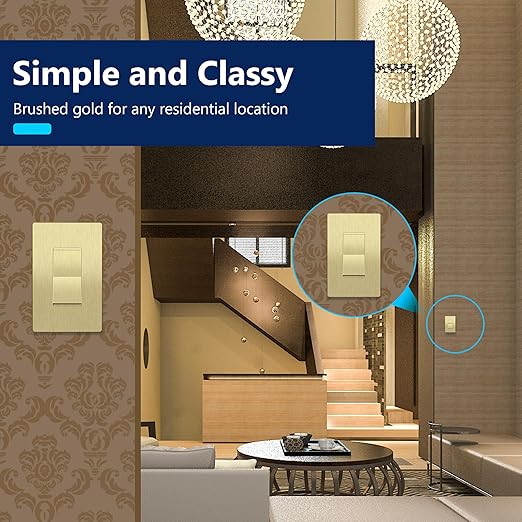 LIDER Brushed Gold Minimalist Decorator Switch - Image 5