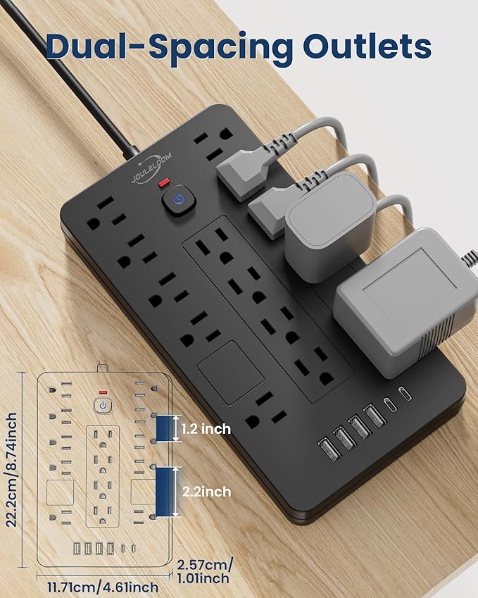 JouleLoom Surge Protector Power Strip-14 Outlets and 6 USB Ports, 10 Feet Flat - Image 4
