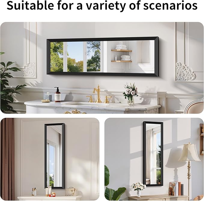 Black Bathroom Mirror 14 x 48 Inch Rectangle Wave Beveled - Image 3
