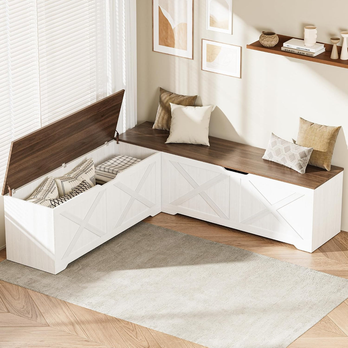 l shaped storage bench, 63" corner bench with, main product view