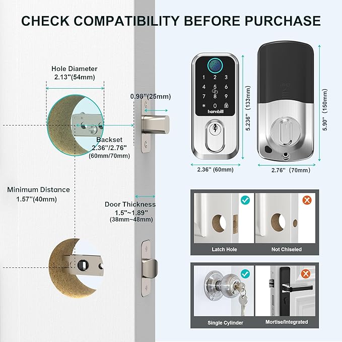 Hornbill WiFi Smart Lock Deadbolt, Keyless Entry Front Door Lock, Fingerprint - Image 8