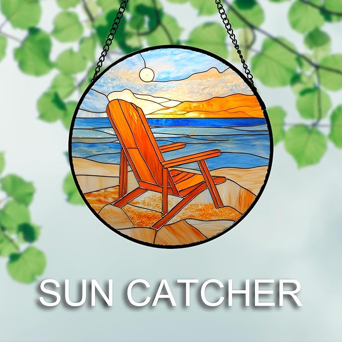 DASTOLL Stained Glass Window Hanging 4 Pcs Set Blue Orange Ocean Beach Theme - Image 5