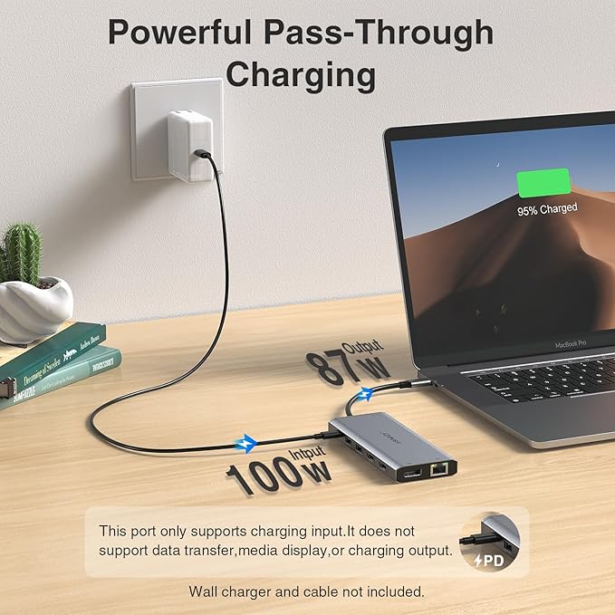 USB C Hub USB-C Docking Station Dual Monitor 14 in 1 Triple Display Multiport - Image 5