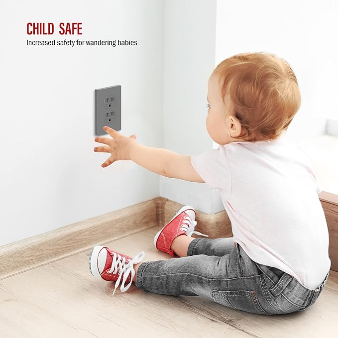 ENERLITES SI8821-GY Duplex Outlet Receptacle Cover, Screwless Wall Plate - Image 4