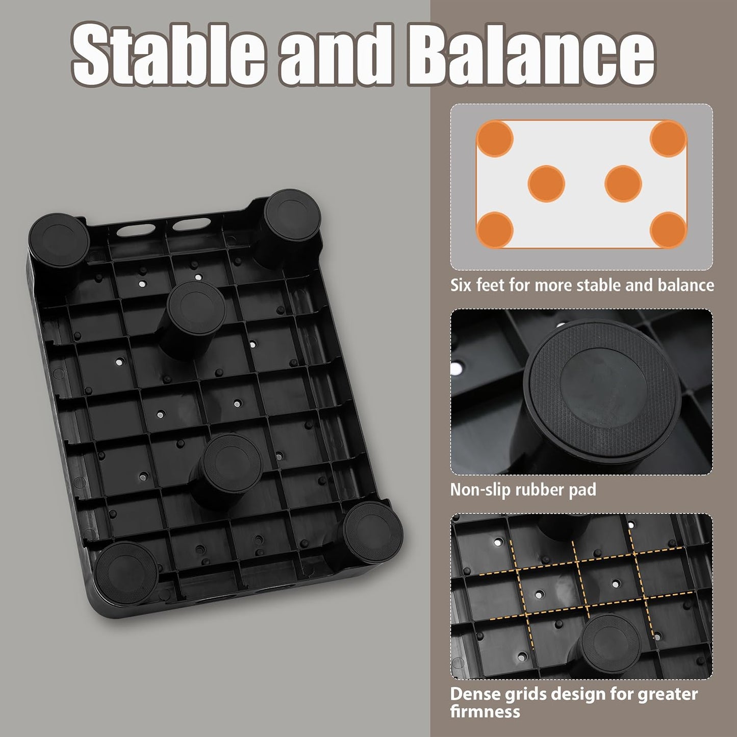CHIKILLA Adjustable Step Stool for Seniors, 6-Leg Stability, Gray | Non-Slip Rubber Surface, 4 Heights 3.4 To 5.4 Inches, Wide 16.5x12.6 Inch Base, 650lb Heavy Duty