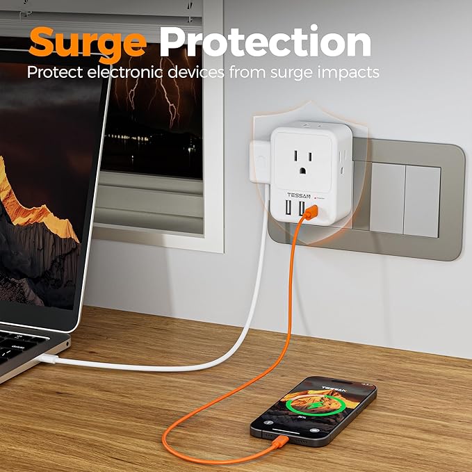 USB Charger Block, TESSAN Outlet Extender Surge Protector - Image 4