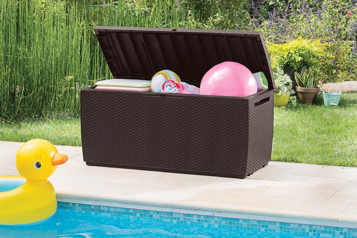 keter capri – outdoor storage chest, capacity 305l on a desk or shelf