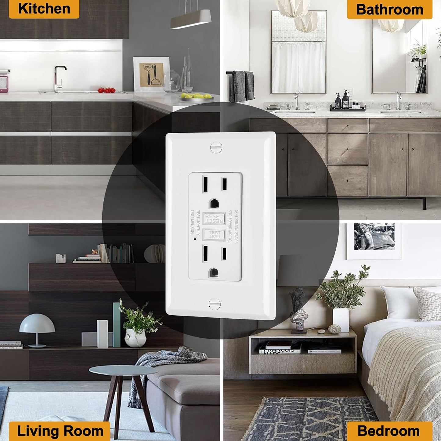 ELECTECK 10 Pack GFCI Outlets 15 Amp, NTR GFI Receptacle, ETL Listed, White | Ultra Slim Design, 15a Non-Tamper Resistant with LED Indicator, Ground Fault Circuit Interrupter, Wallplate Included