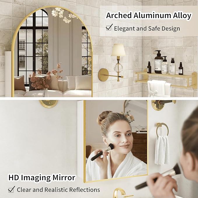 Gold Medicine Cabinet with Mirror, Bathroom Arched Medicine Cabinet Wall Mounted - Image 7