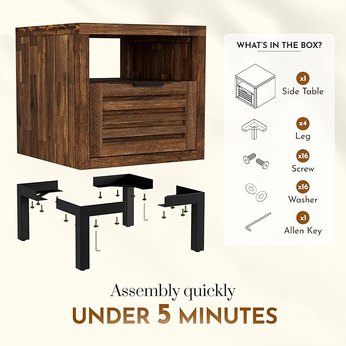 Bme Millie Solid Acacia Wood Rustic Nightstand - Image 4
