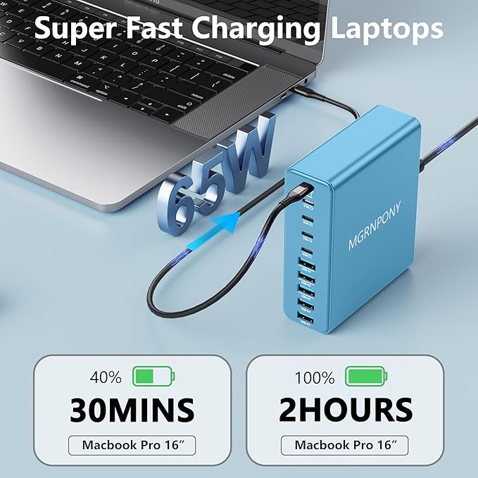 320W USB C Charger Block, 10-Port USB C Charging Station GaN III PD 65W PC - Image 3