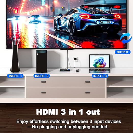 JCHICI HDMI Switch 3 in 1 Out, 4K@60Hz Switcher Splitter, Auto-Switching HDMI - Image 2