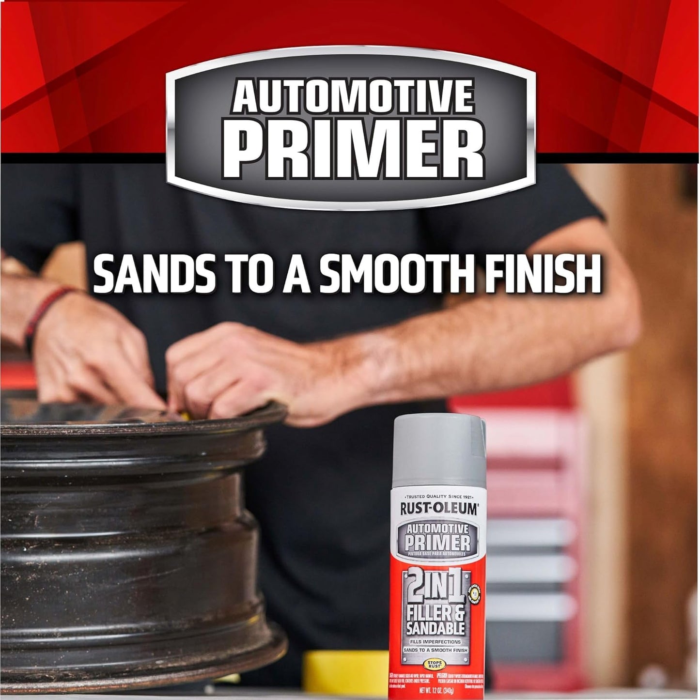 Rust-Oleum Automotive Stops Rust Filler & Sandable Spray Primer, Gray | Rust Preventive, Fast Dry, Multi Surface, High-Build Formula Sands Smooth, Comfort Tip Sprays from Any Angle, 6 Pack