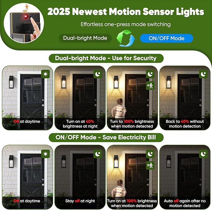 BesLowe Upgraded Motion Sensor Outdoor Wall Lights, 15” Dusk to Dawn Porch - Image 3