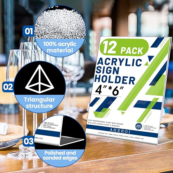 Aheroi 12Pcs Acrylic Sign Holder, 4x6 Clear Sign holders Paper Stand, L-shape - Image 3