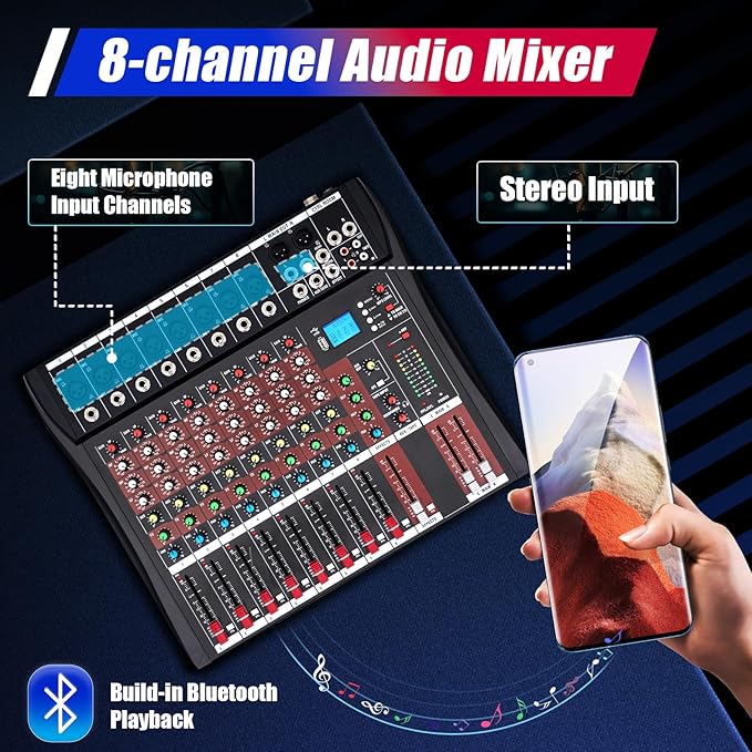 8 Channel Audio Mixer, Professional Audio Mixer - Image 3