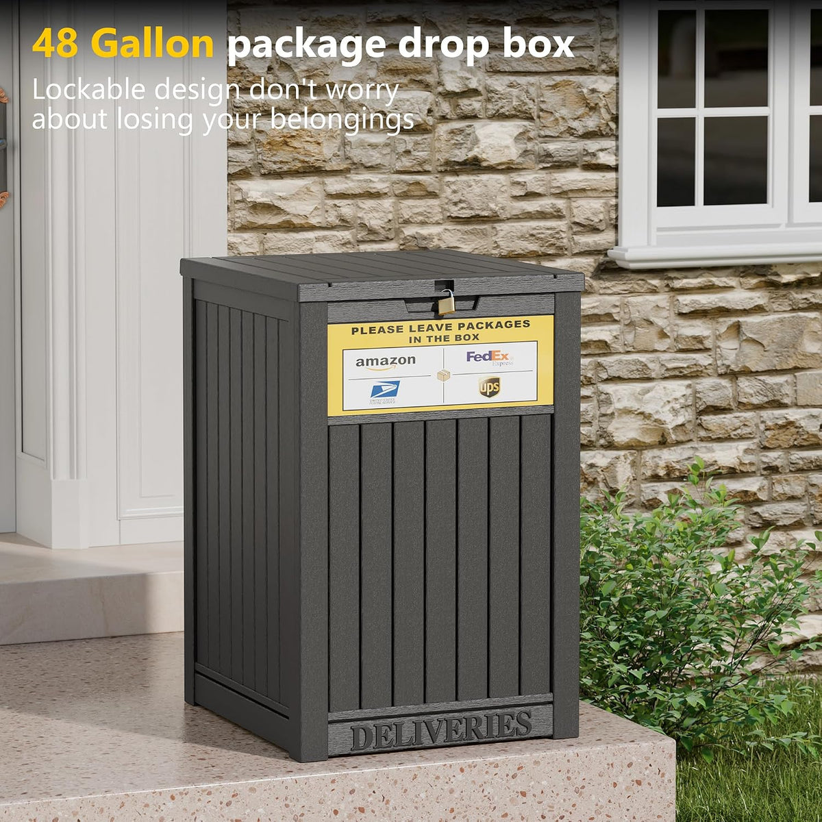 lhbgo package delivery box for outside with sign, side view