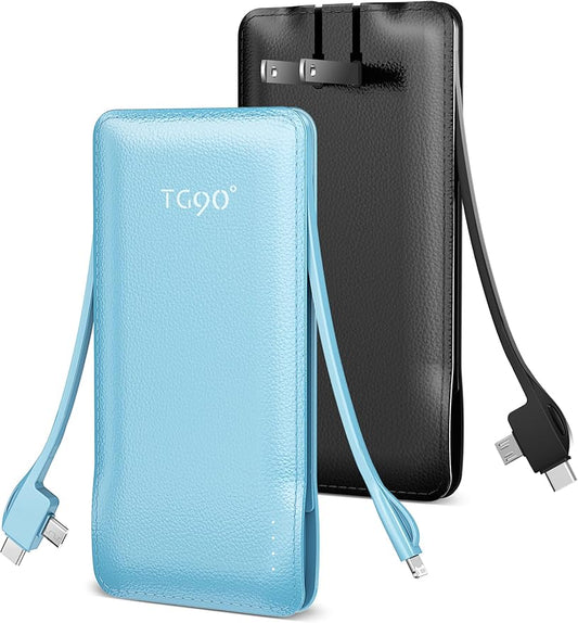 TG90° 2 Pack 10000mAh Power Bank Built-in Foldable AC Wall Plug and Cables by TG90%C2%B0