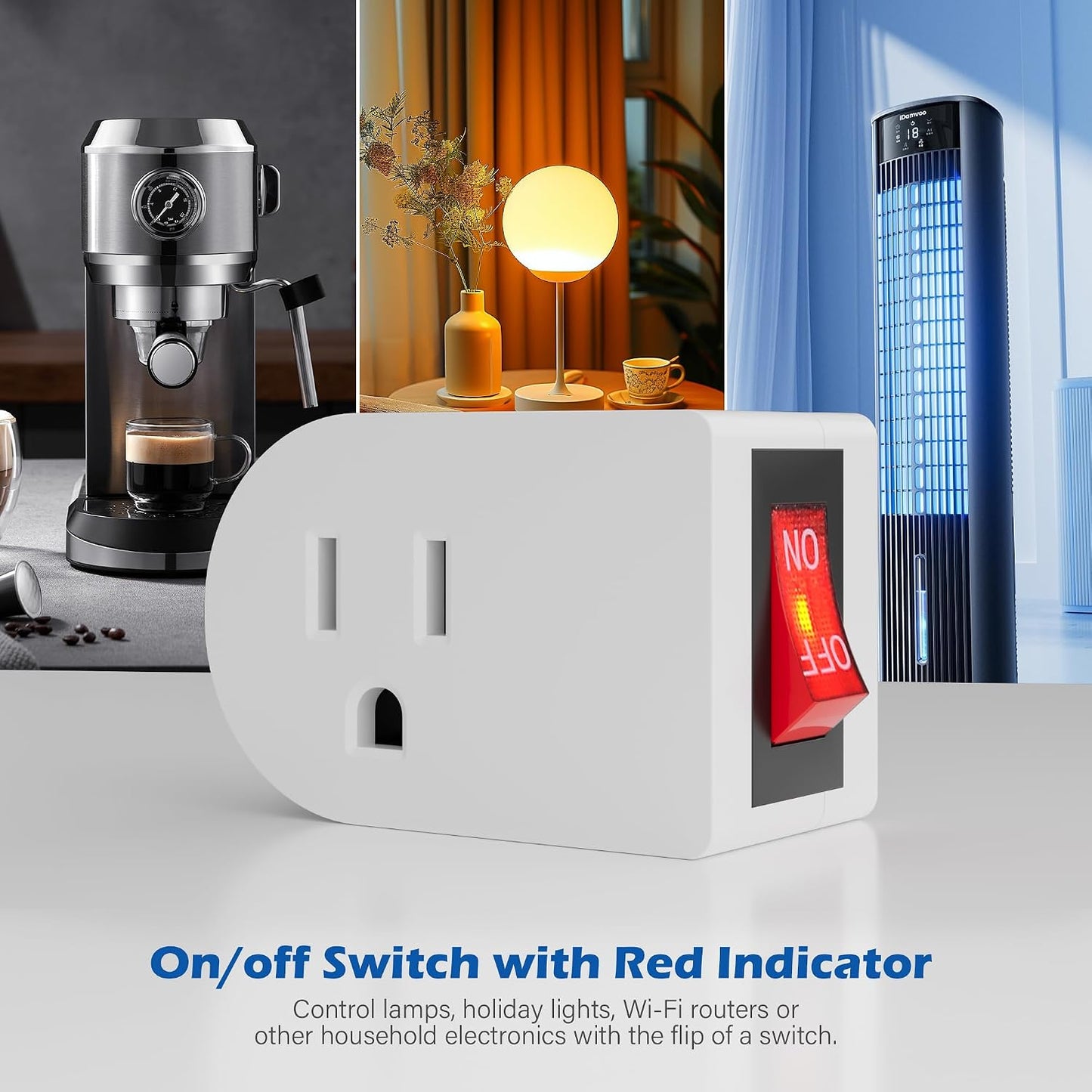 HiFind Grounded Outlet Extender with ON/Off Switch (2 Pack), 3 Prong Single Port Power Adapter, Energy & Space Saving Wall Tap Plug with Red Indicator for Light & Small Appliance, ETL, White
