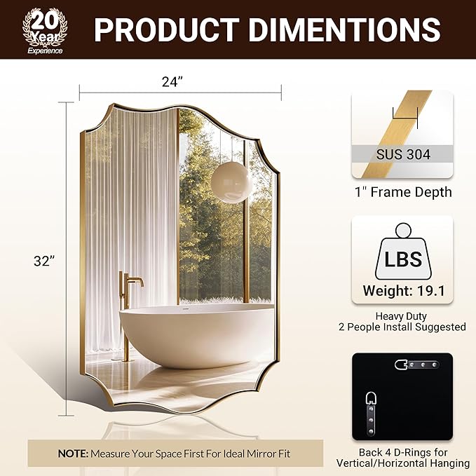 ANDY STAR Gold Mirrors, 24x32 Inch Bathroom Vanity Mirror, Antique Brass - Image 2