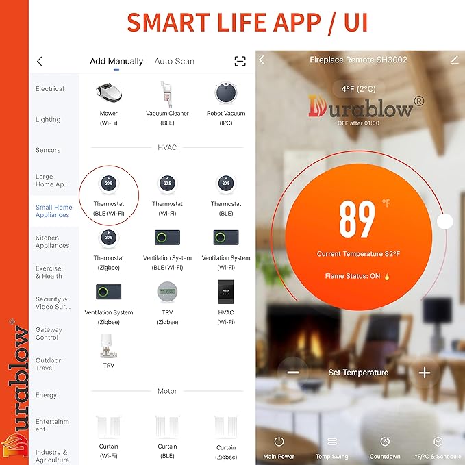 Durablow SH3002D-RH Dual WiFi Smart Home Gas Fireplace Remote Control - Image 6