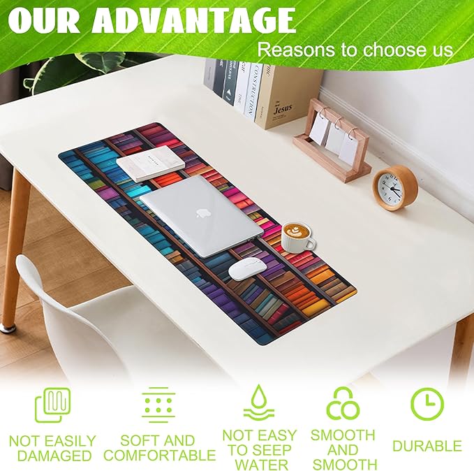 Eflxamz Large Gaming Mouse Pad for Desk, Bookshelves Full of Books Desk Mat - Image 4