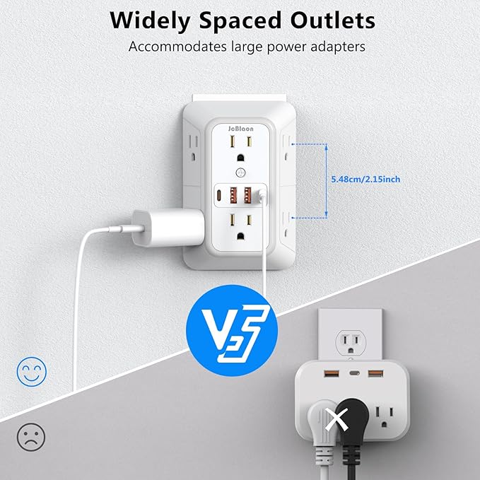 2 Pack Outlet Extender Surge Protector, 6 Outlet Splitter - Image 5