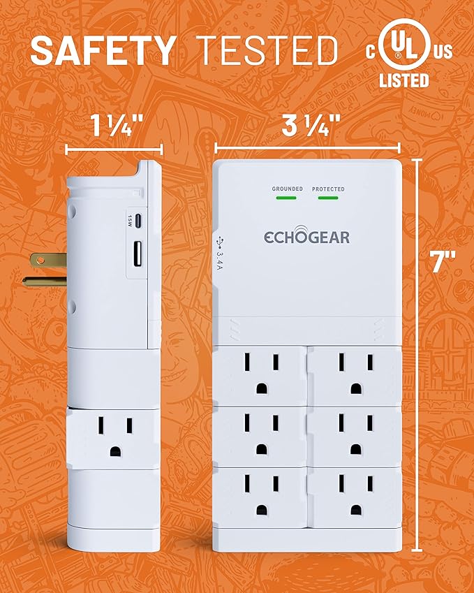 ECHOGEAR Wall Outlet with USB Ports & Surge Protection - Image 7
