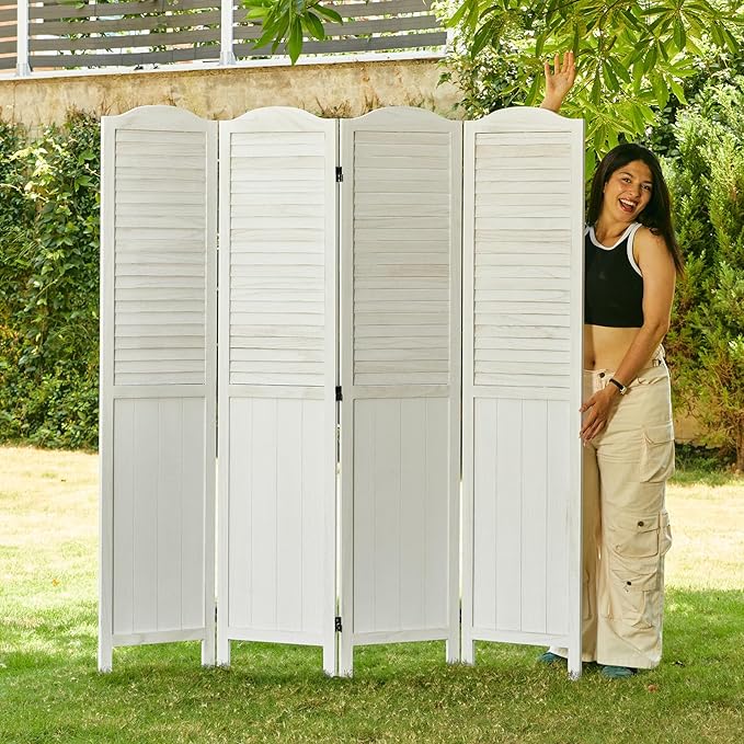 Room Dividers, 5.75Ft Individual Privacy Screens Foldable Wooden Louver & MDF - Image 3
