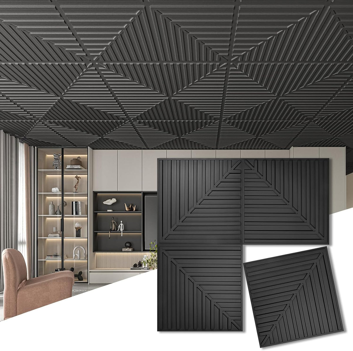 Art3d 12-Pack Drop Ceiling Tiles 2x2 FT, PVC 3D Textured Panels
