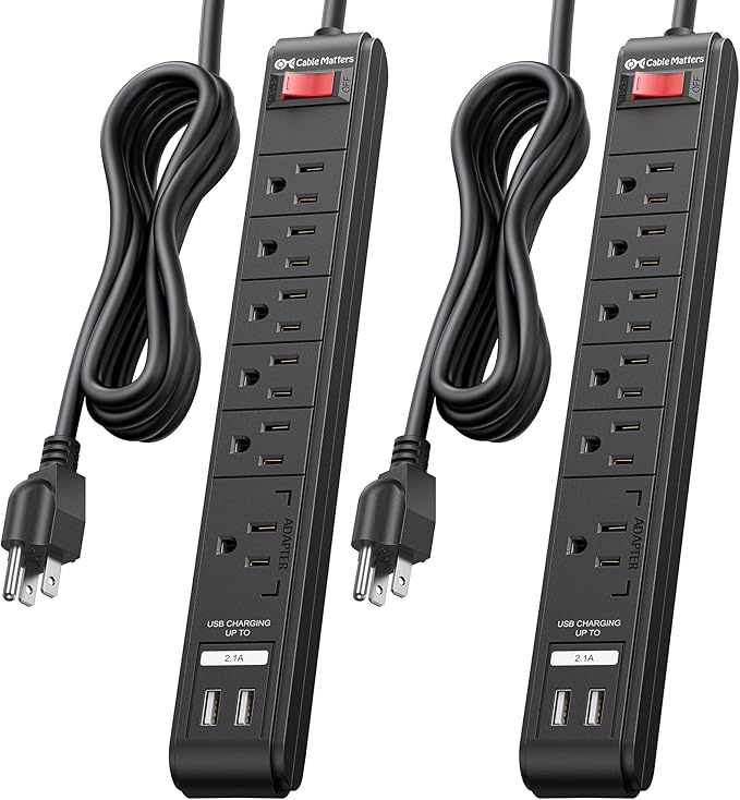 Cable Matters 2-Pack 6-Outlet Surge Protector Power Strip - 8ft by CableMatters