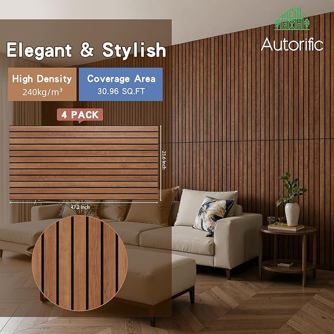 AUTORIFIC Wood Veneer Acoustic Panels, 4 Pack 47.2”x23.6” Sound Panels - Image 2
