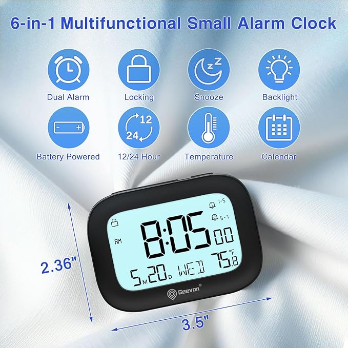 Geevon Small Travel Alarm Clock, Digital Alarm Clocks - Image 2