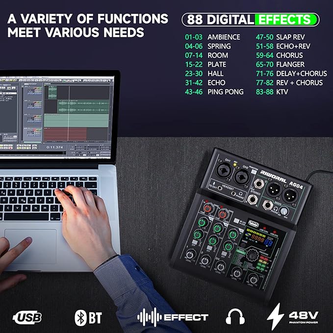 4 Channel Audio Mixer With Effects 88 Dsp Mixer Mixing Board Usb Interface - Image 8