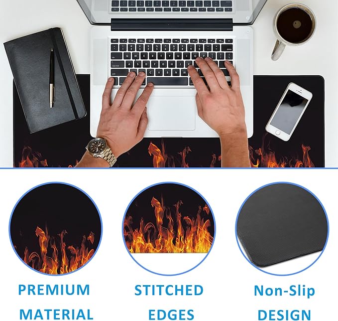 EOBKLAX Fire Flames Large Gaming Mouse Pad, Waterproof Desk Mat - Image 3