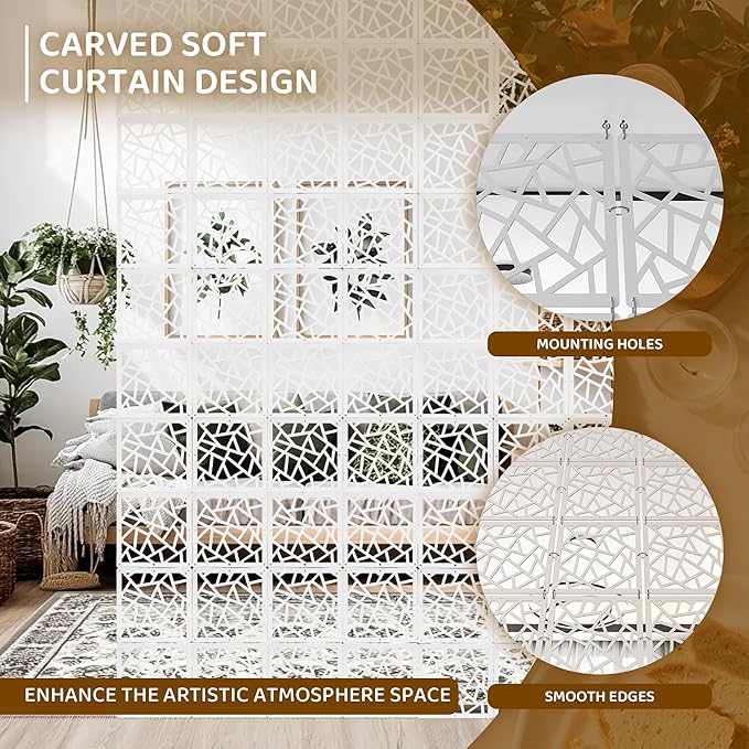 24 Pcs PVC Hanging Room Divider, Flower Carving Pattern Panels, Decorative Wall - Image 7