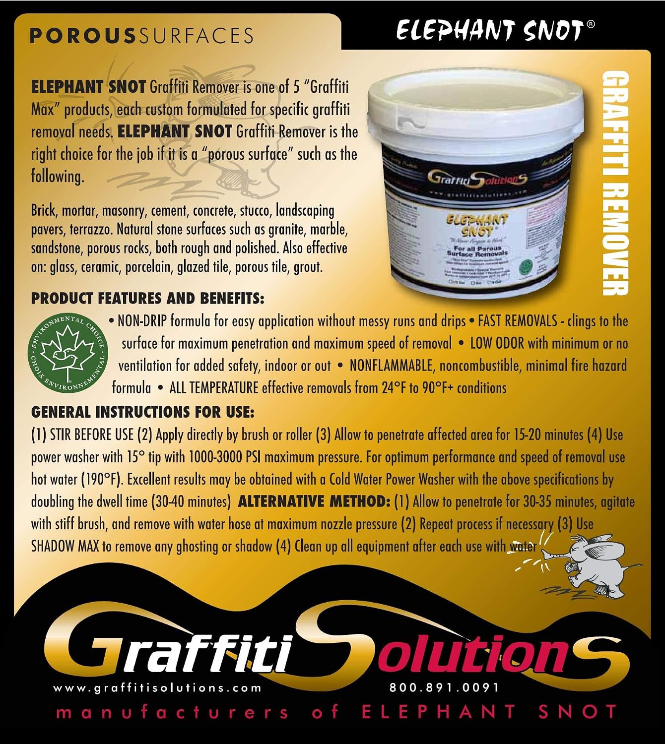 Elephant Snot Graffiti Remover (5 gallons) | Biodegradable Formula for Swift Elimination on Porous Surfaces | Trusted by Professionals