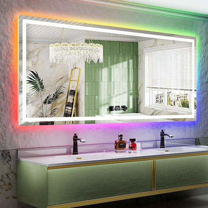 YEELAIT 88x38 Inch RGB LED Bathroom Mirror Front Lit and RGB Backlit Lighted by YEELAIT