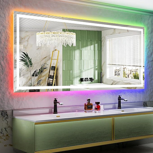 YEELAIT 88x38 Inch RGB LED Bathroom Mirror Front Lit and RGB Backlit Lighted by YEELAIT