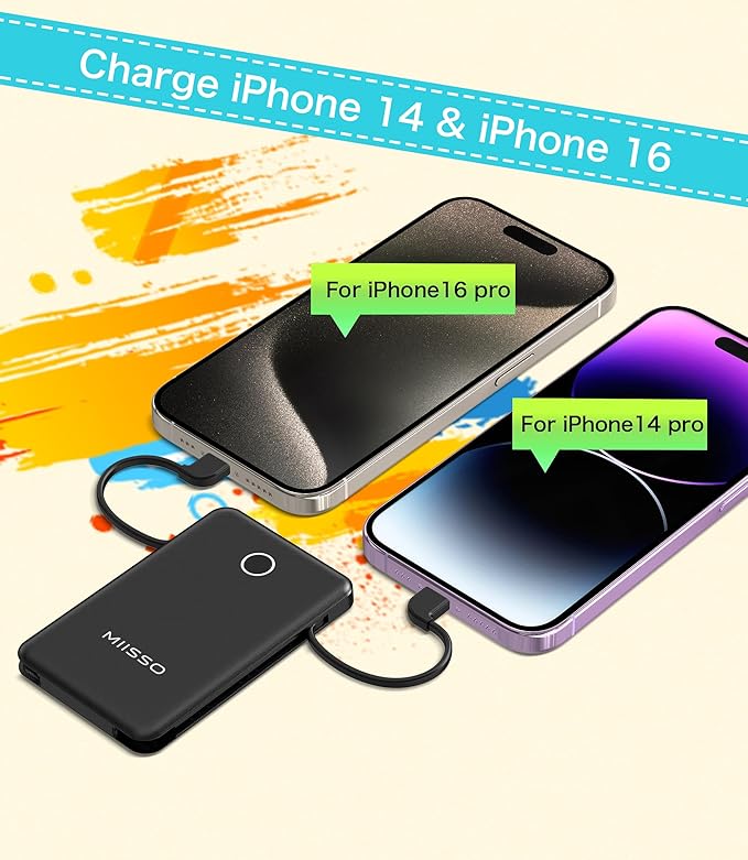 6000mah Ultra Slim Built in Cables Power Bank, Card Size Built in USB C Cords - Image 7